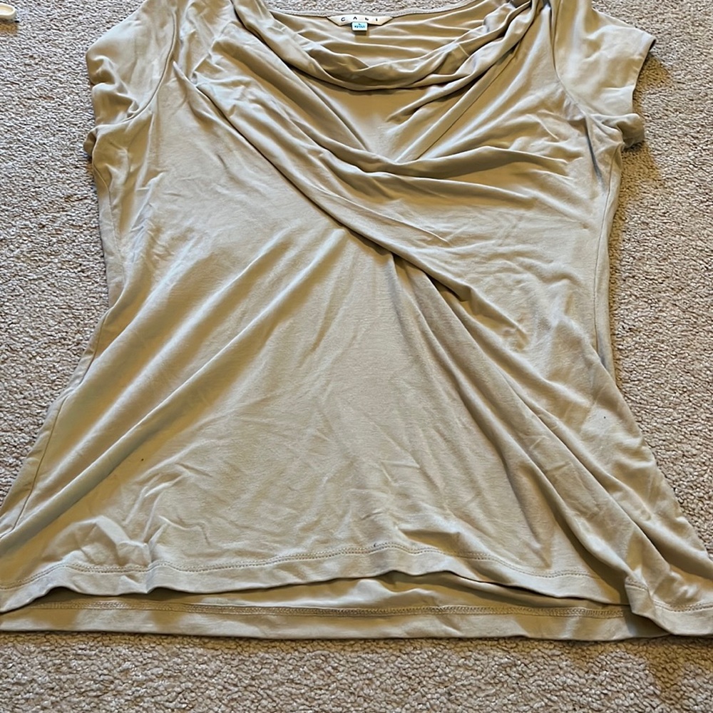 Cabi, tan, cap sleeve, ruching in front